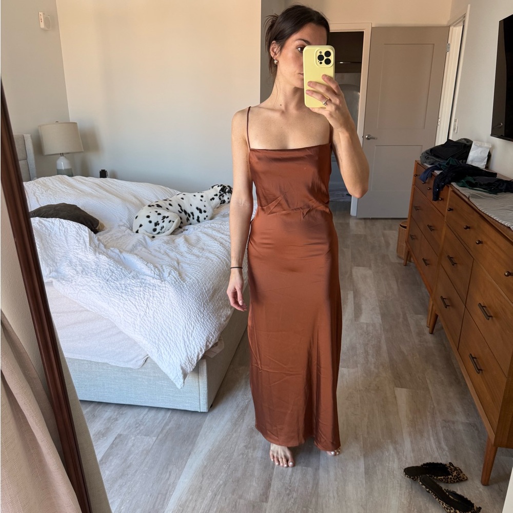 Sleek Brown Satin Slip Dress